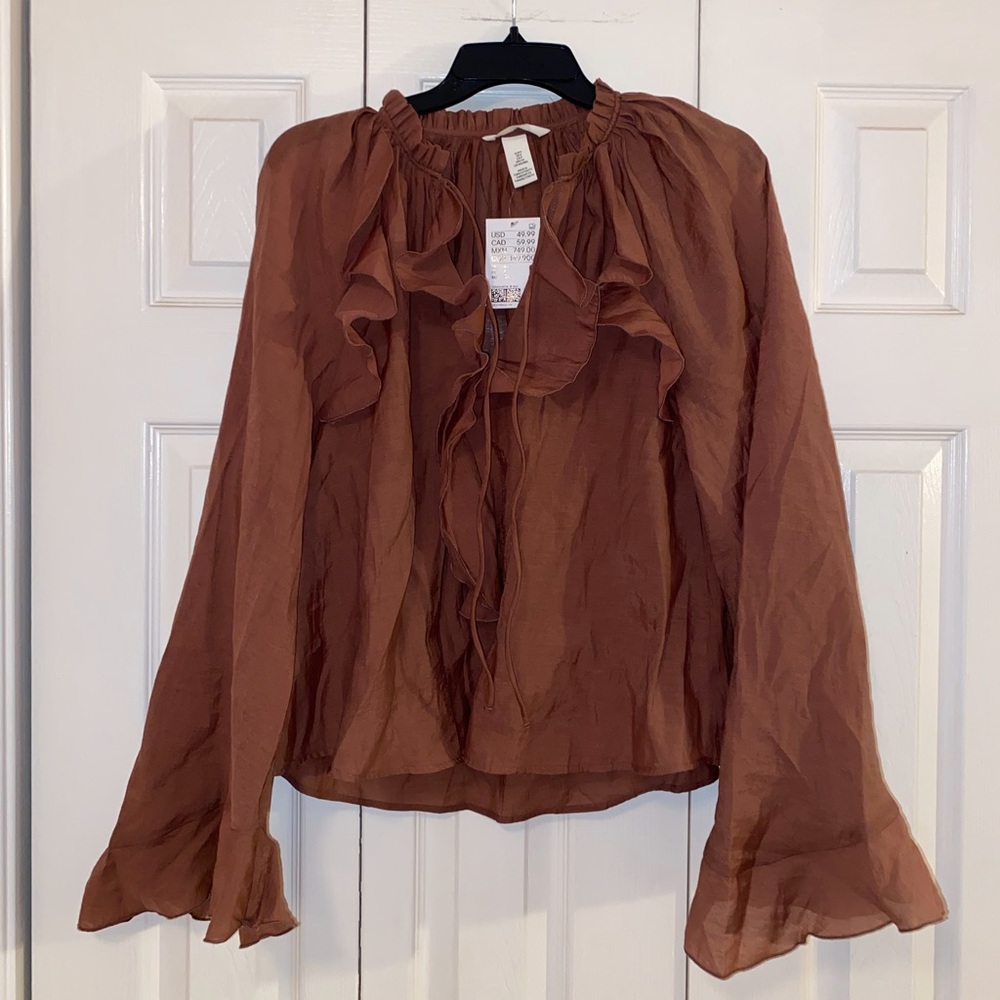 Mauve Blouse with Ruffles and Flare Sleeves